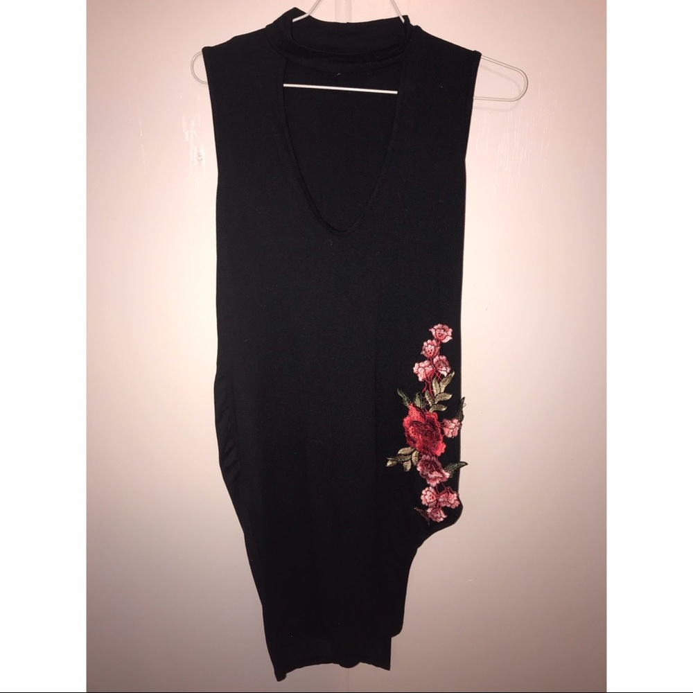 Black vneck slit dress